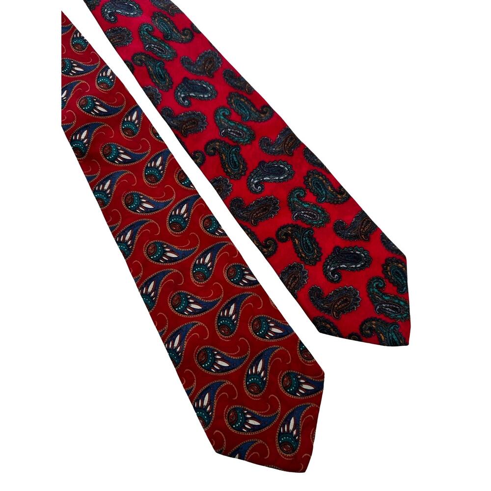 Vintage Pair of Red Paisley Stonehenge Silk Neckties